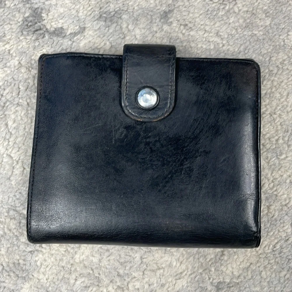 Chanel Black Leather Compact Double Snap Wallet Interlocking CC
